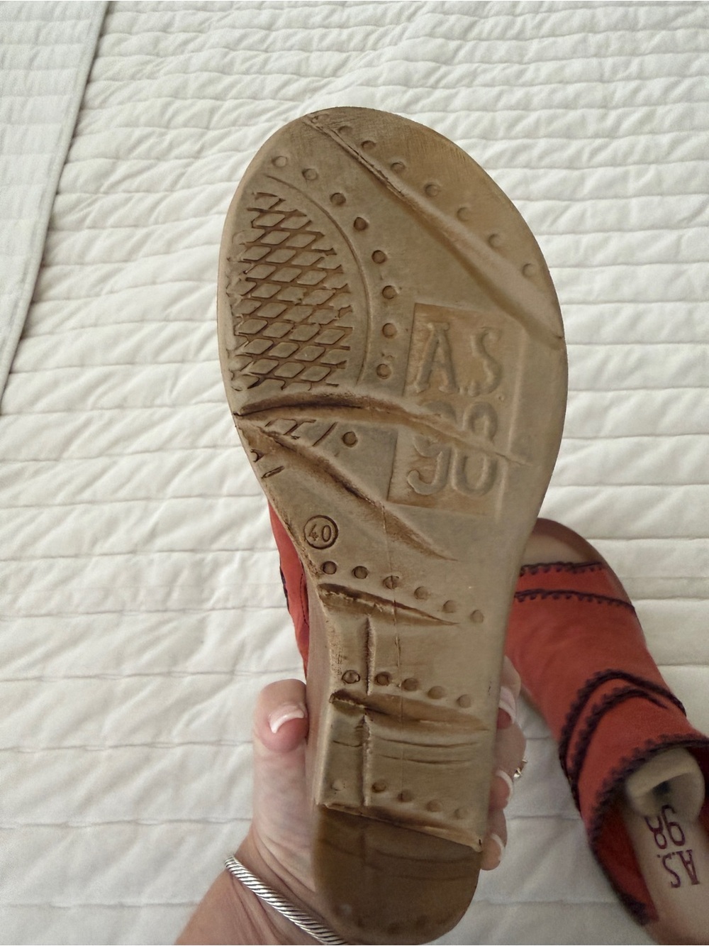 A.S.98 Nelson Rust Leather Open-Toe Clog Mules with Contrast Stitching - Picture 4 of 4